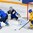 HELSINKI, FINLAND - JANUARY 4: Sweden's Carl Grundstrom #16 jumps on a loose puck with Finland's Kaapo Kahkonen #1 and Miro Keskitalo #3 during semifinal round action at the 2016 IIHF World Junior Championship. (Photo by Matt Zambonin/HHOF-IIHF Images)

